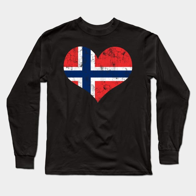 Norway Norwegian Flag Heart Norge Love Distressed Long Sleeve T-Shirt by E